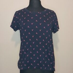 Navy Blue Gloria Vanderbilt Flamingo Print T Shirt Top‎ 1 flaw M